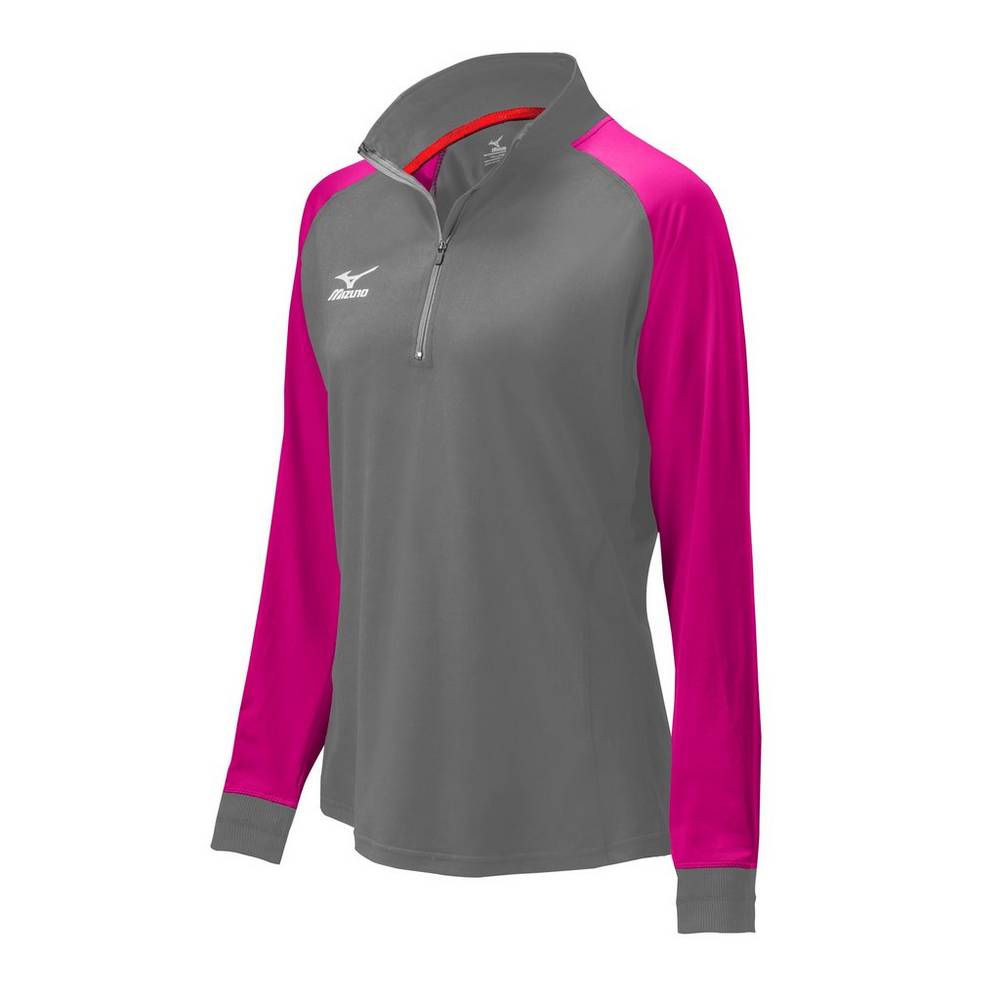 Casaco Mizuno Voleibol Prime 1/2 Zip - Mulher - Cinzentas/Rosa/Pretas - AMTCV6210